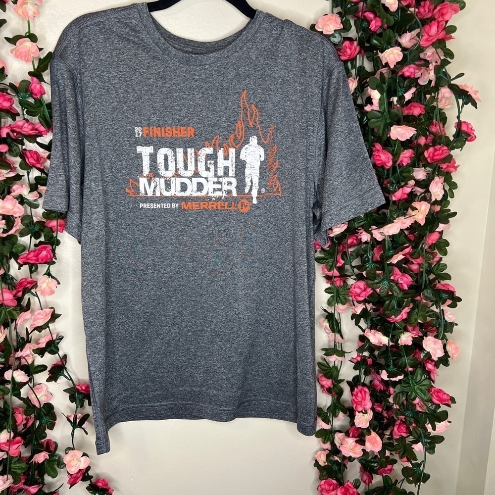 Merrell 2017 Tough Mudder Finisher Gray Athletic Dri Fit Shirt Medium Mens Gym